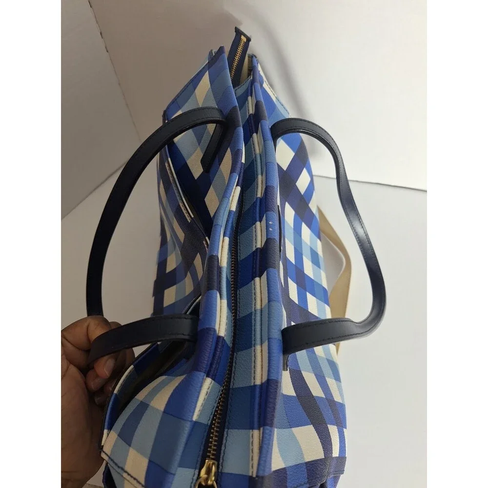 Kate Spade New York Grove Street Kaylie Plaid Diaper Bag Blue White Travel Bag